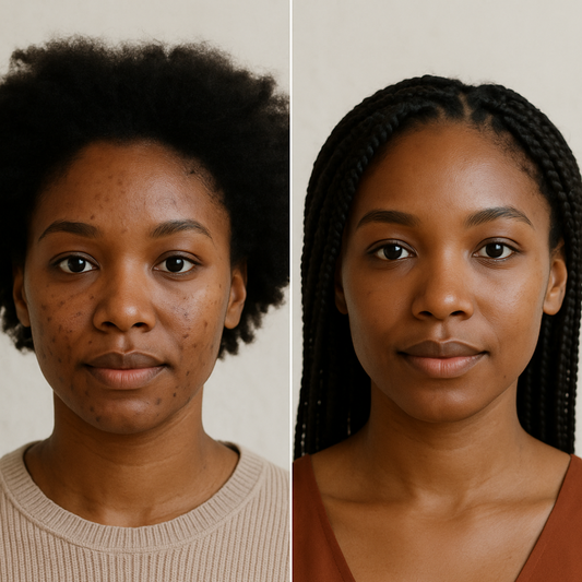 Two women side by side, one with natural hair and the other with braided hair, against a neutral background.